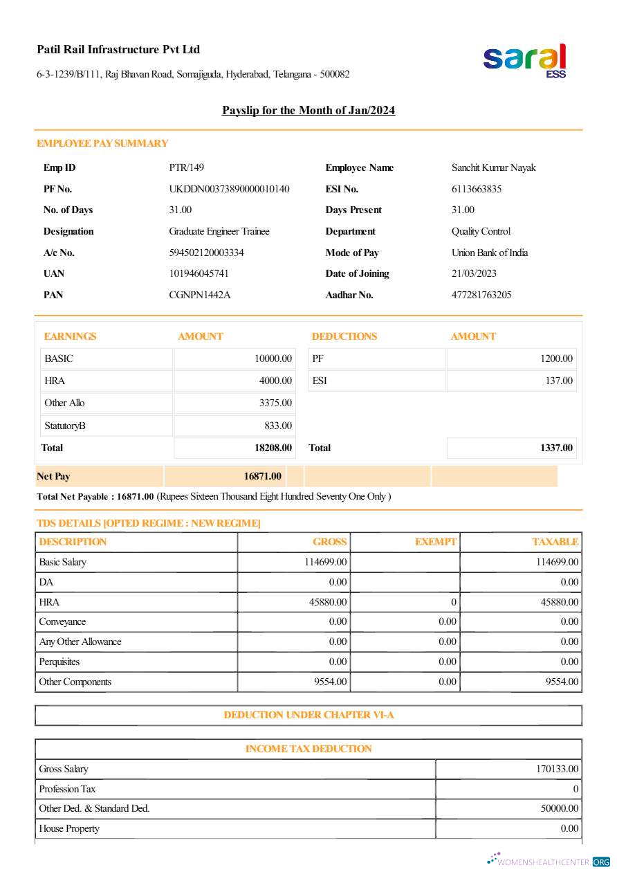 Download Patil Rail Infrastructure payslip template in Word and PDF formats.pdf, 1 Photoshop template